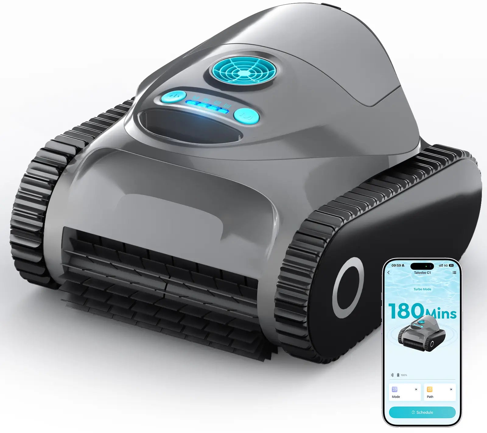 C1 Robotic Pool Cleaner with 180 Mins, Pool Vacuum for Inground Ground Pools up to 1615 sq.ft, Smart Routing, Wall Climbing, Dual Filtration, with APP, Multi-Mode Cleaning (Carbon Gray)