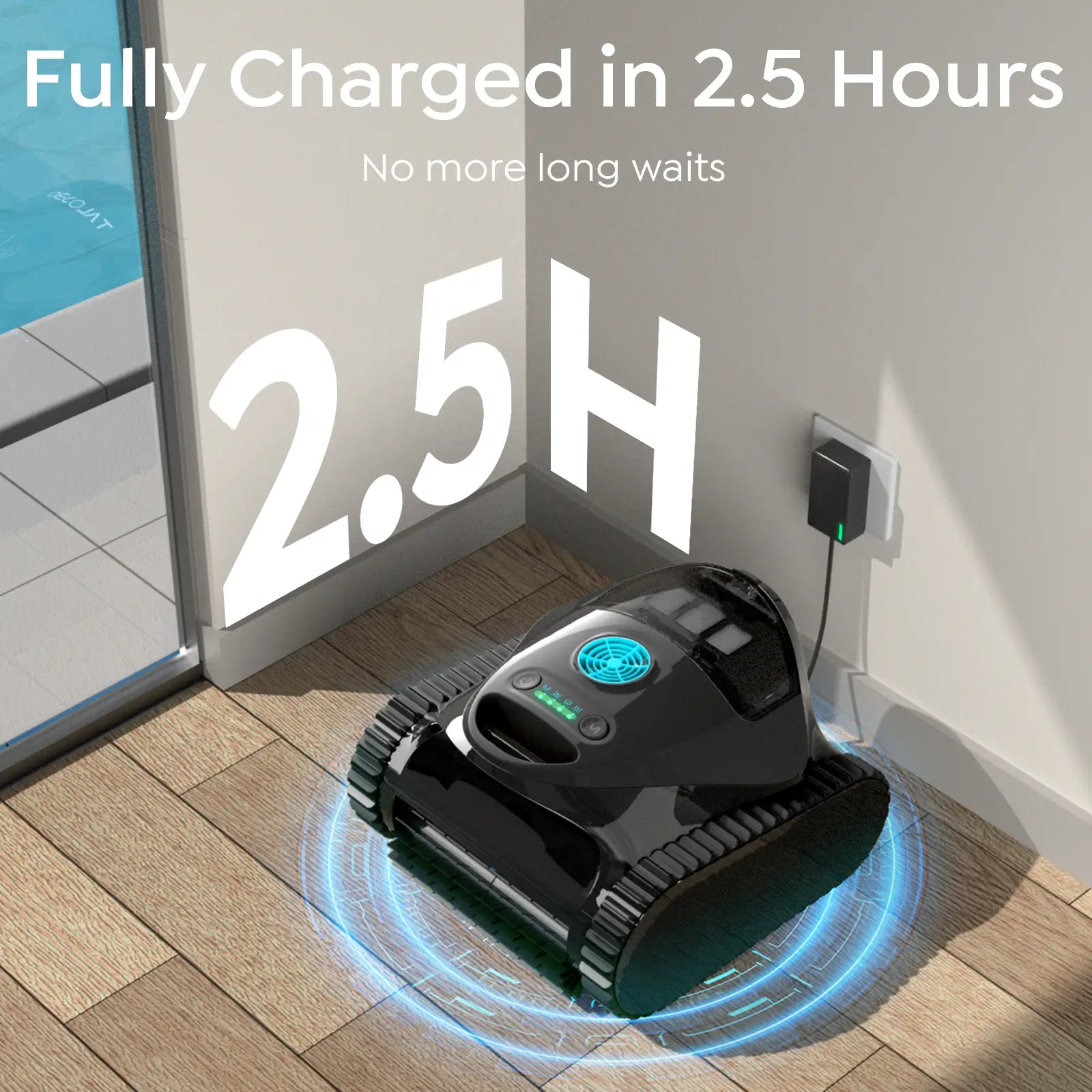Cordless Robotic Pool Cleaner, Wall & Waterline Cleaning, 150Min,Strong Suction, Triple-Motor, Multi Cleaning Modes, Ideal for Inground Pools, Efficient C1 Pool Vacuum Robot,Frosted Black Blue