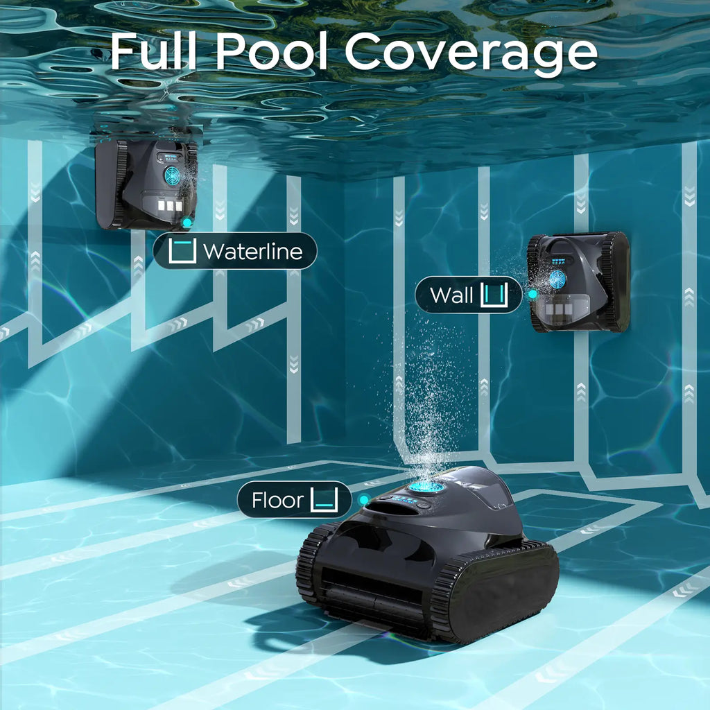 Cordless Robotic Pool Cleaner, Wall & Waterline Cleaning, 150Min,Strong Suction, Triple-Motor, Multi Cleaning Modes, Ideal for Inground Pools, Efficient C1 Pool Vacuum Robot,Frosted Black Blue
