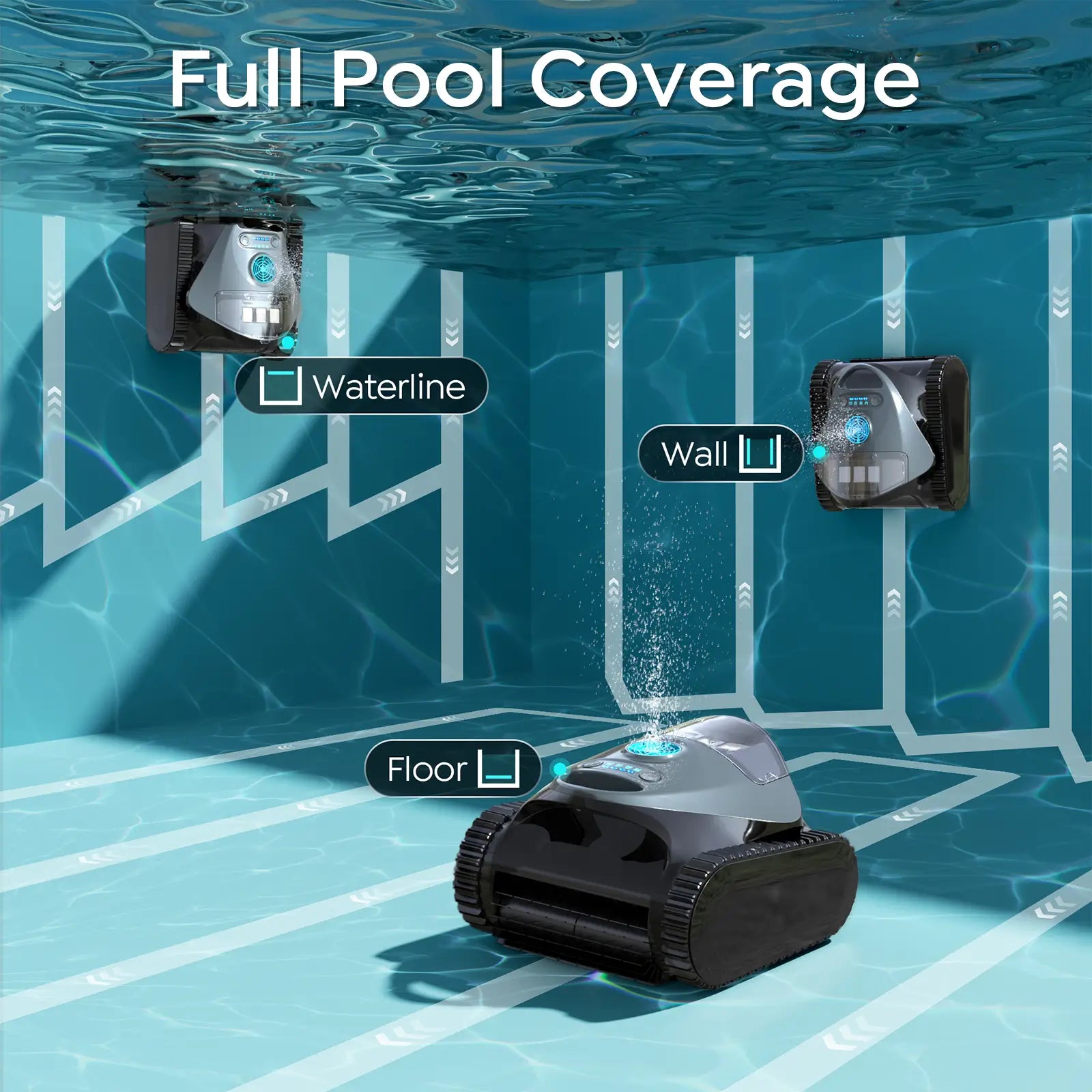 Cordless Robotic Pool Cleaner, Wall & Waterline Cleaning, 150Min,Strong Suction, Triple-Motor, Multi Cleaning Modes, Ideal for Inground Pools, Efficient C1 Pool Vacuum Robot,Frosted Gray Blue