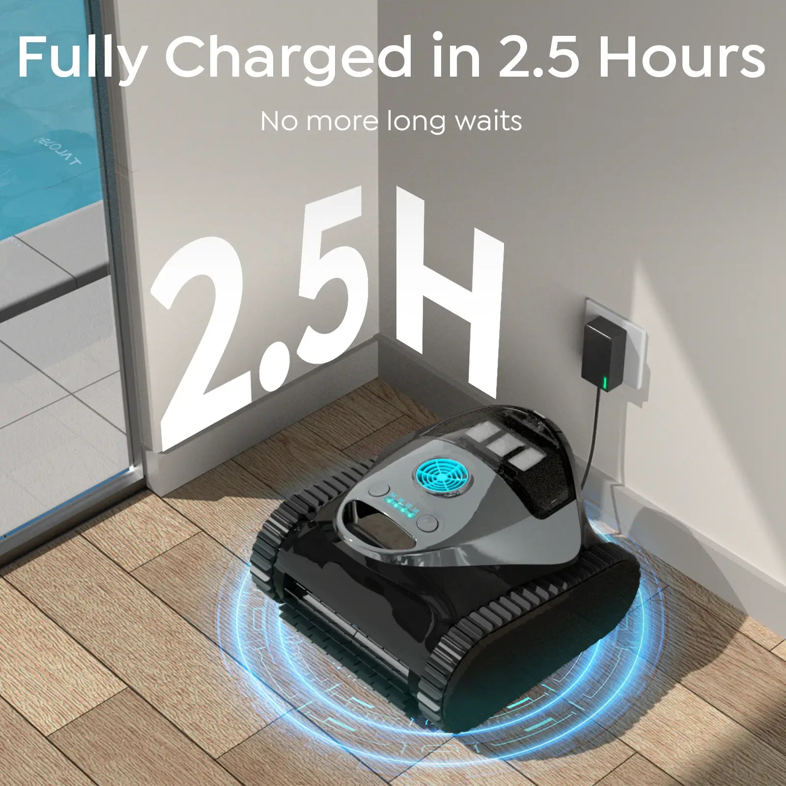 Cordless Robotic Pool Cleaner, Wall & Waterline Cleaning, 150Min,Strong Suction, Triple-Motor, Multi Cleaning Modes, Ideal for Inground Pools, Efficient C1 Pool Vacuum Robot,Frosted Gray Blue