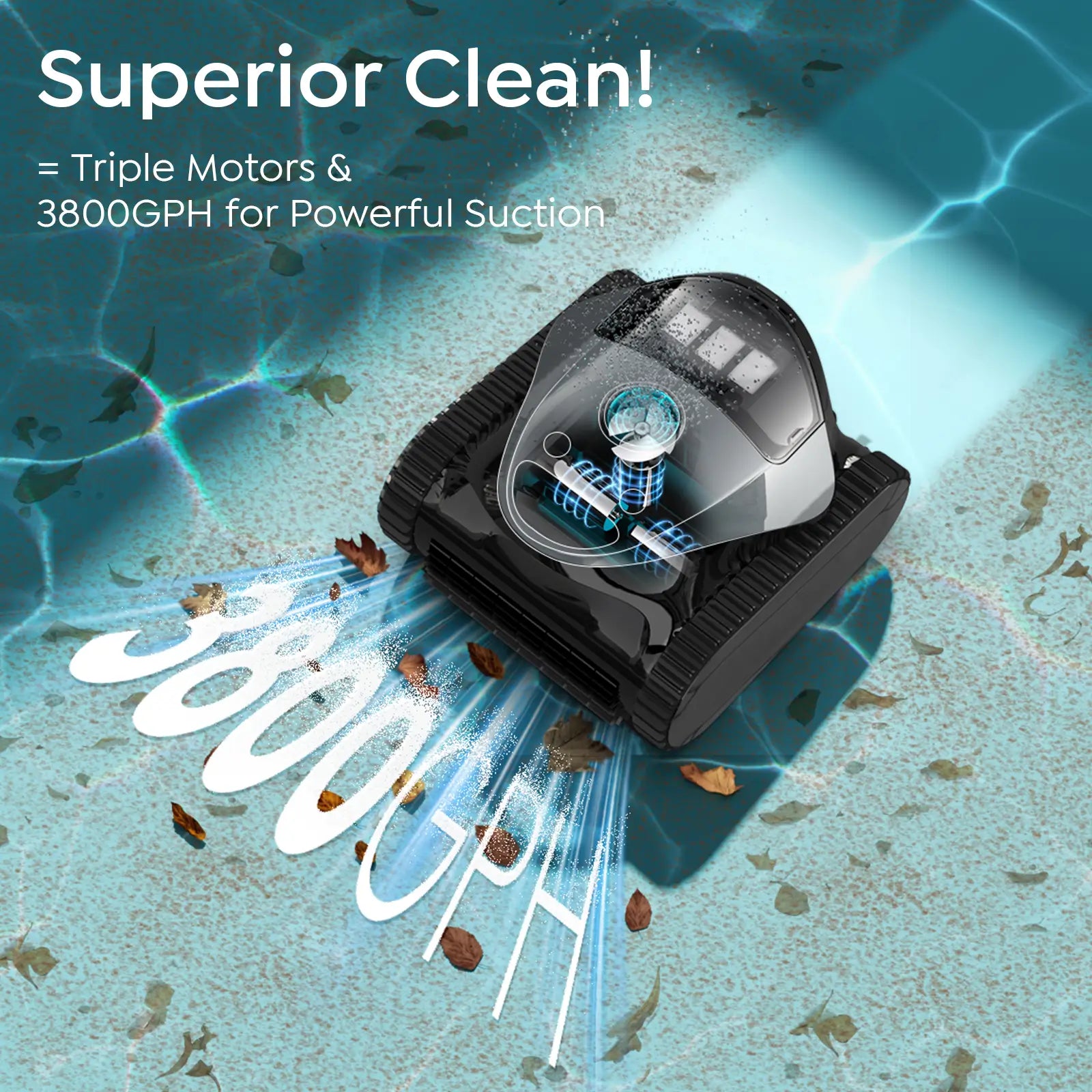 Cordless Robotic Pool Cleaner, Wall & Waterline Cleaning, 150Min,Strong Suction, Triple-Motor, Multi Cleaning Modes, Ideal for Inground Pools, Efficient C1 Pool Vacuum Robot,Frosted Gray Blue
