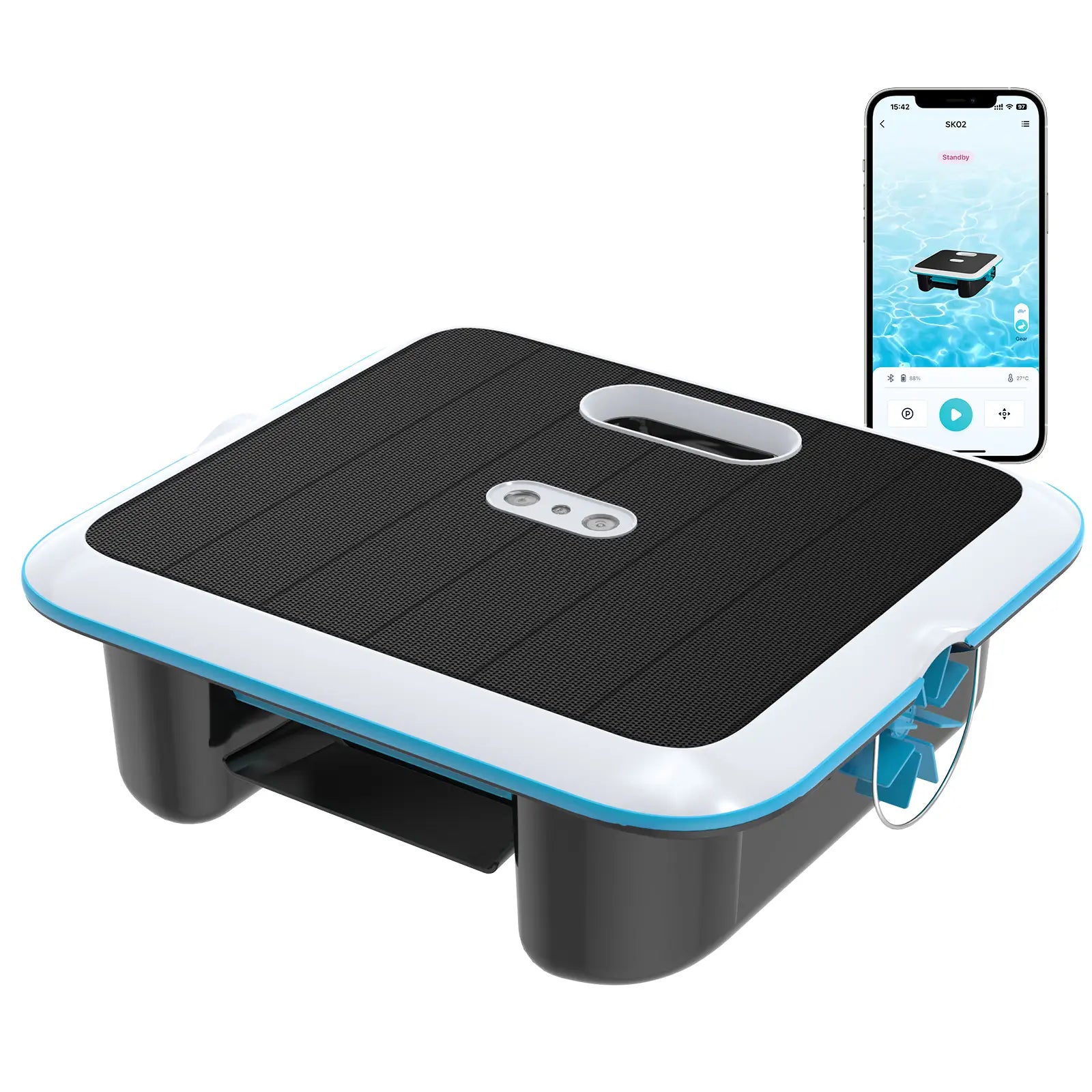 Pleco SK02 Solar Powered Robotic Pool Skimmer, Obsidian Ivory | APP Support, 24/7 Cleaning,Dual Charging Modes,Upgraded Large Capacity, Smart Obstacle Avoidance, Ideal for All Pool Surfaces