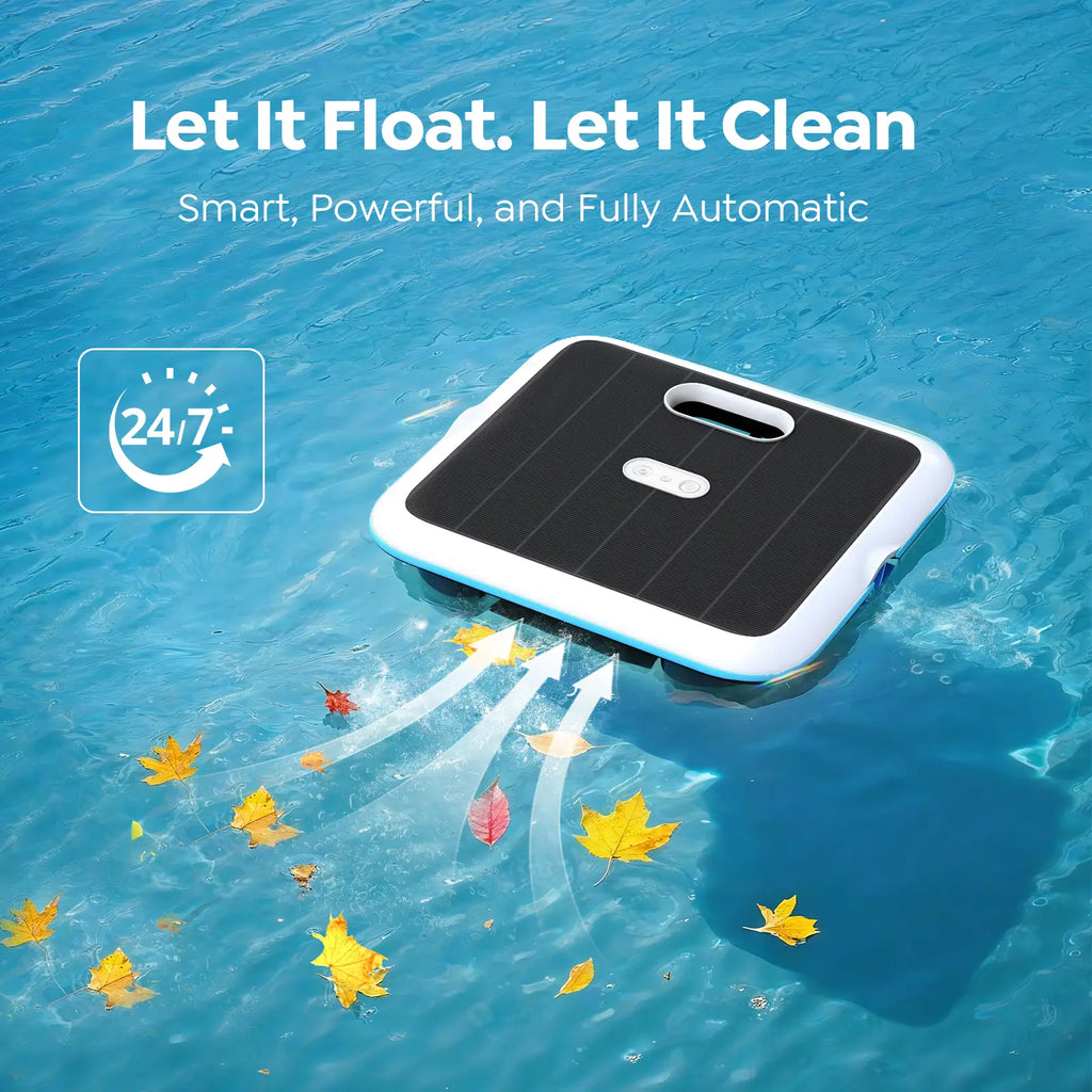Pleco SK02 Solar Powered Robotic Pool Skimmer, Obsidian Ivory | APP Support, 24/7 Cleaning,Dual Charging Modes,Upgraded Large Capacity, Smart Obstacle Avoidance, Ideal for All Pool Surfaces