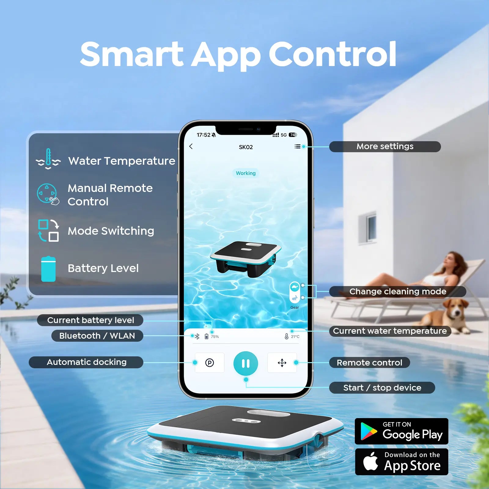 Pleco SK02 Solar Powered Robotic Pool Skimmer, Obsidian Ivory | APP Support, 24/7 Cleaning,Dual Charging Modes,Upgraded Large Capacity, Smart Obstacle Avoidance, Ideal for All Pool Surfaces