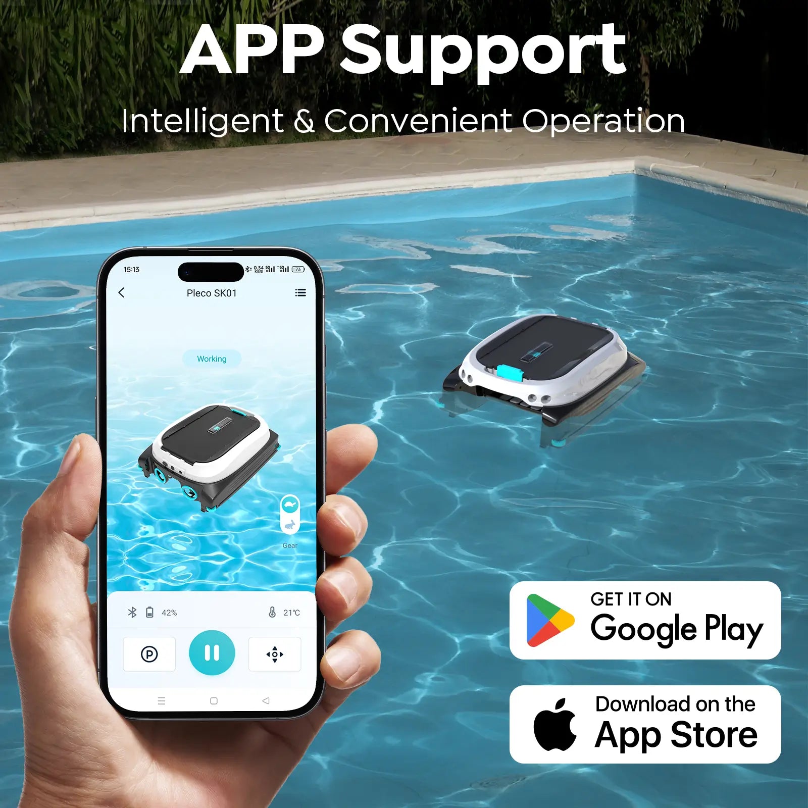 [2026 NEW] Pleco SK01 Solar Pool Skimmer Robot with APP, Obsidian & Ivory | Auto Surface Cleaning, 24/7 Cleaning, Dual Charging Modes, Obstacle Avoidance, Large Filter, Ideal for Most Pool Surfaces