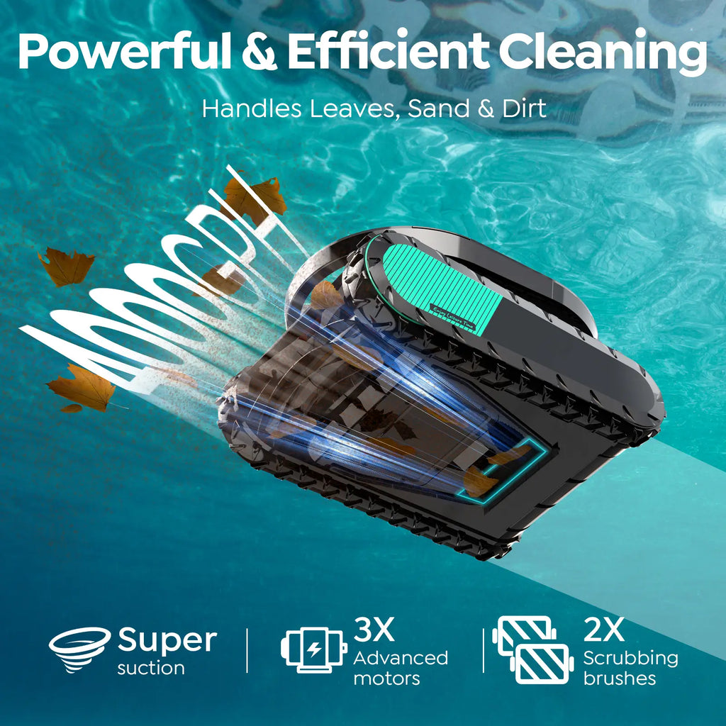 Pleco Pro Cordless Pool Cleaner Robot with 210Min Runtime, Smart AI Navigation, App Control, Strong Wall Climbing, Waterline Cleaning,Dual-Layer Filtration,for In-Ground Pools up to 220㎡,PrussianBlue