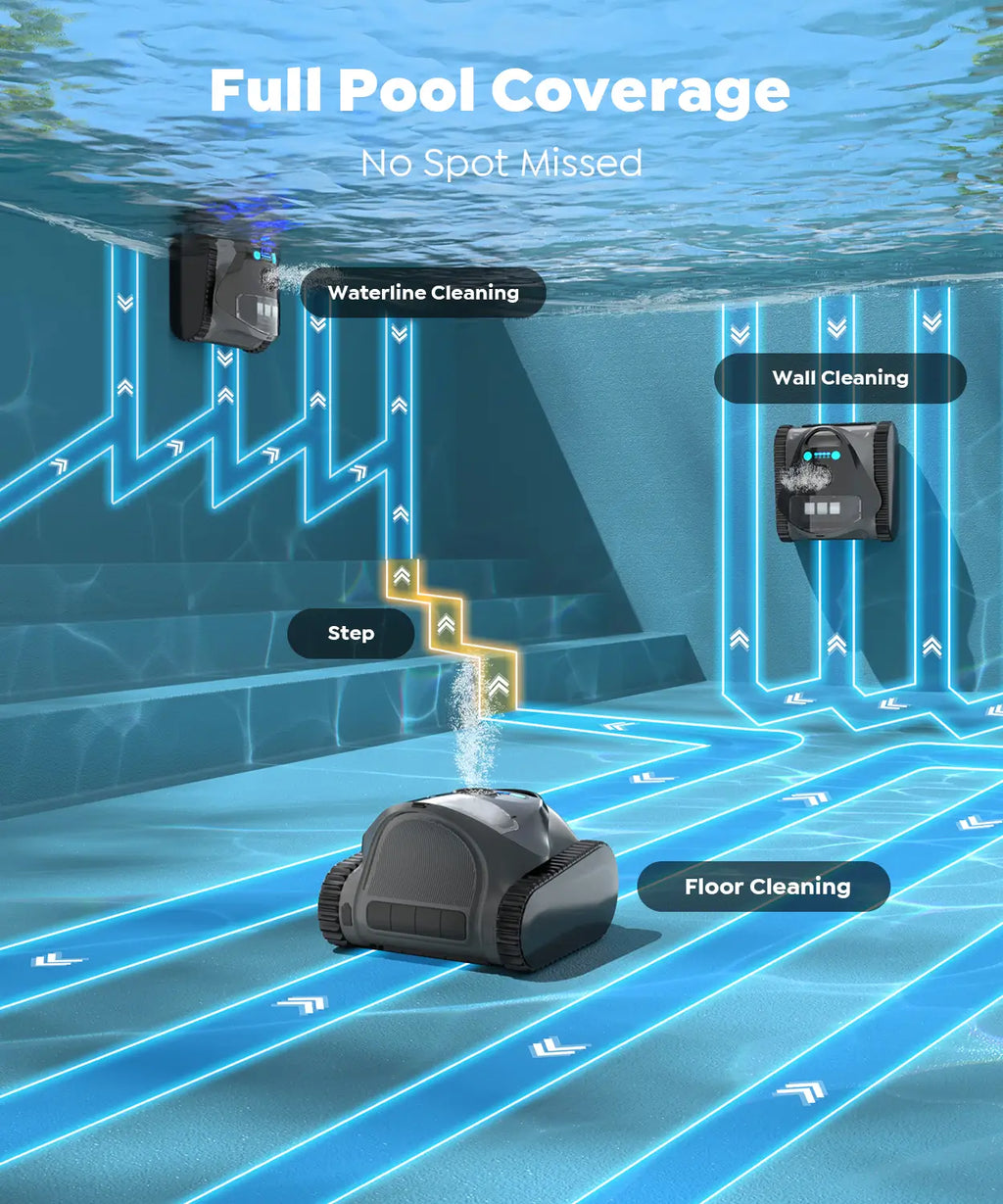 C1 Cordless Pool Cleaner Robot with 180 Mins, Powerful Triple-Motor Suction, Wall & Waterline Deep Cleaning, Smart Paths with APP, Dual-Layer Filtration, for Inground Pools (Deep Indigo)