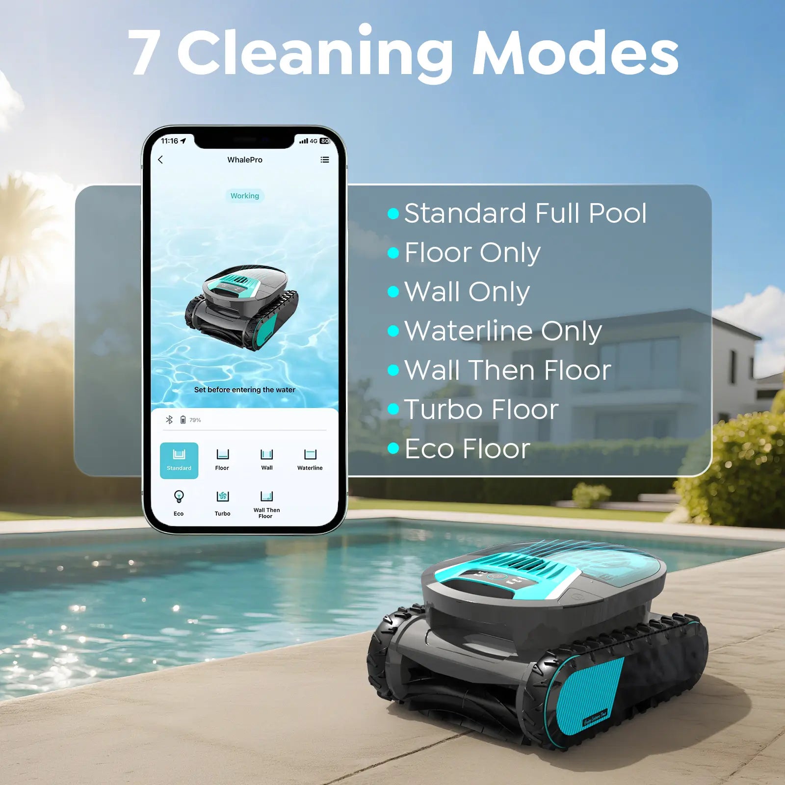 Pleco Pro Cordless Pool Cleaner Robot with 210-Min Runtime, Smart AI Navigation, App Control, Strong Wall Climbing, Waterline Cleaning, Dual-Layer Filtration, for In-Ground Pools up to 220㎡, Charcoal