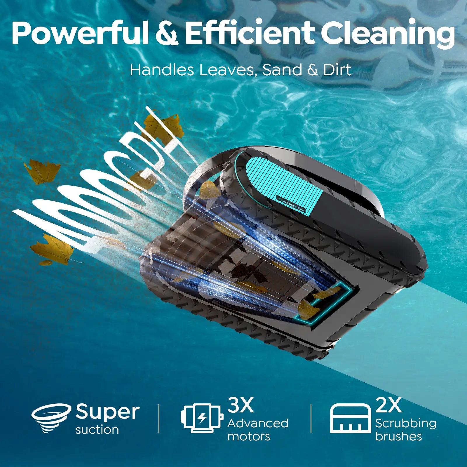 Pleco Pro Cordless Pool Cleaner Robot with 210-Min Runtime, Smart AI Navigation, App Control, Strong Wall Climbing, Waterline Cleaning, Dual-Layer Filtration, for In-Ground Pools up to 220㎡, Charcoal