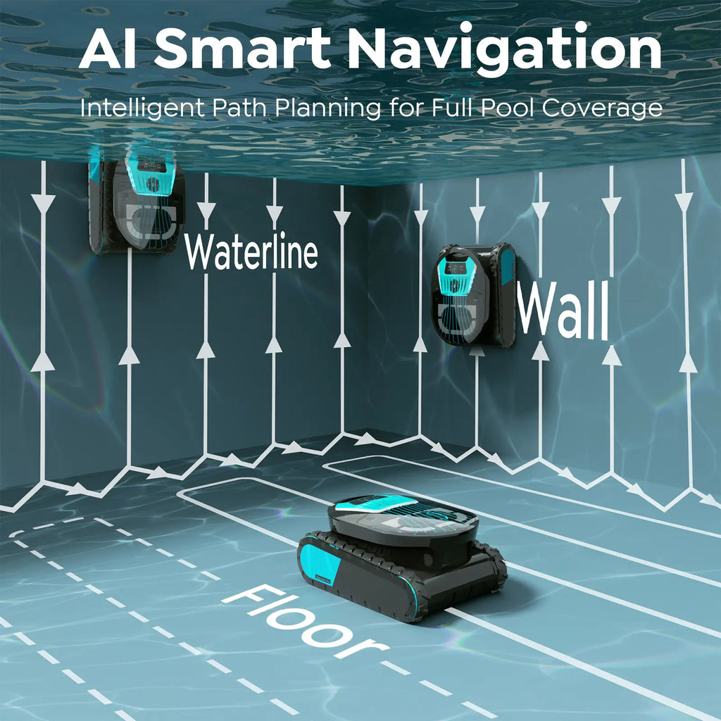 Pleco Pro Cordless Pool Cleaner Robot with 210-Min Runtime, Smart AI Navigation, App Control, Strong Wall Climbing, Waterline Cleaning, Dual-Layer Filtration, for In-Ground Pools up to 220㎡, Indigo