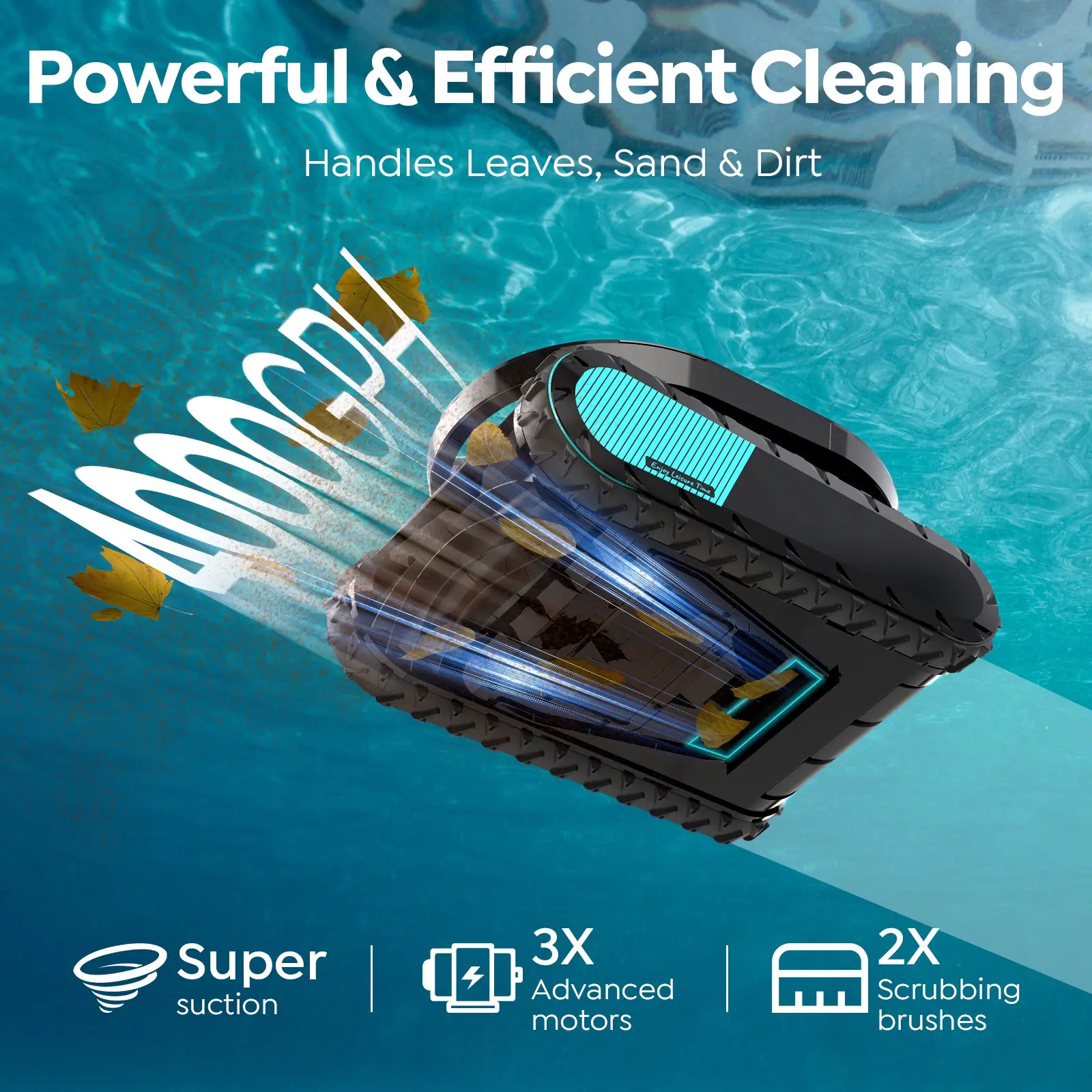 Pleco Pro Cordless Pool Cleaner Robot with 210-Min Runtime, Smart AI Navigation, App Control, Strong Wall Climbing, Waterline Cleaning, Dual-Layer Filtration, for In-Ground Pools up to 220㎡, Indigo