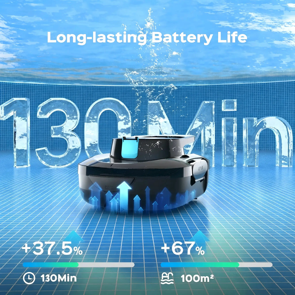 S1 PRO Cordless Pool Vacuum Robot, Pool Cleaner with 130-Min Runtime, Fast Charging, Pool Vacuum for Above-Ground & Flat In-Ground Pools up to 110㎡, Strong Suction Power, Advanced Motor, Onyx